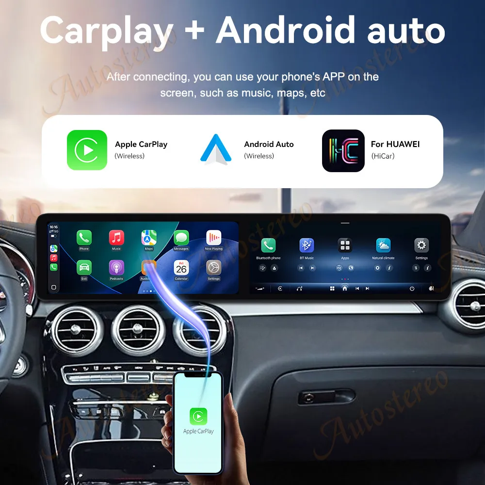 

25-дюймовый двойной экран Android14 для Mercedes Benz GLC/C 2019-2020, автомобильный GPS-навигатор, мультимедийный плеер, автомобильный радиоприемник, тепловой блок