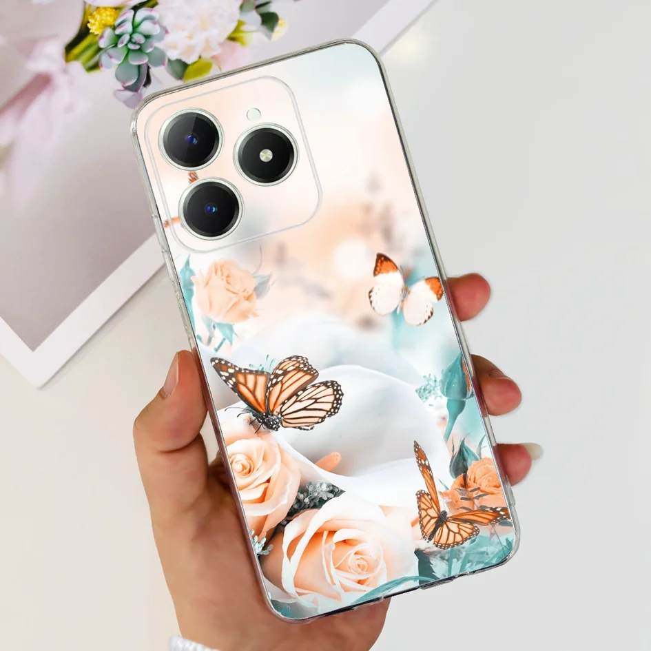 For Realme C63 4G 2024 Case RMX3939 Cover Cute Love Heart Soft Clear Silicone Protective Cases For Realme C61 4G C 61 C 63 Funda