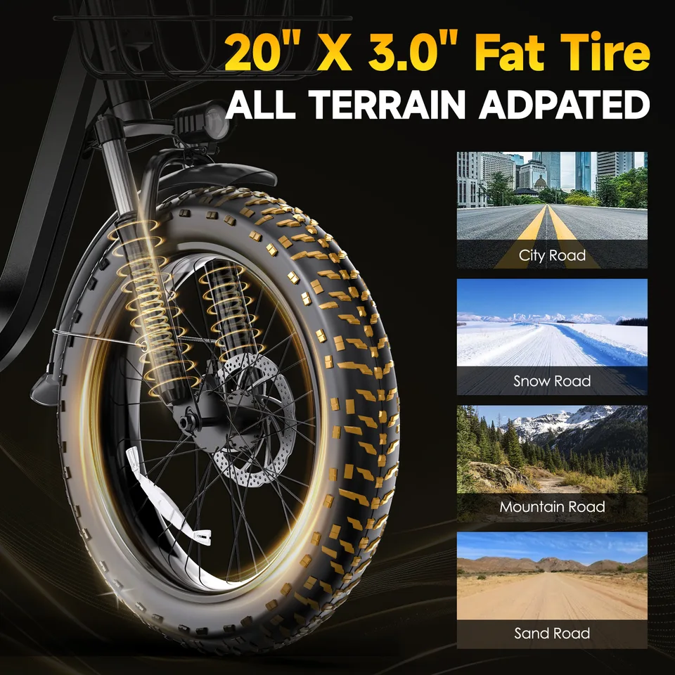 20 Inch Foldable Fat Tire Electric Bike 750W High Speed Motor 52V 13Ah Lithium Battery Shimano 7 Speed Dual Disc Brakes image 6