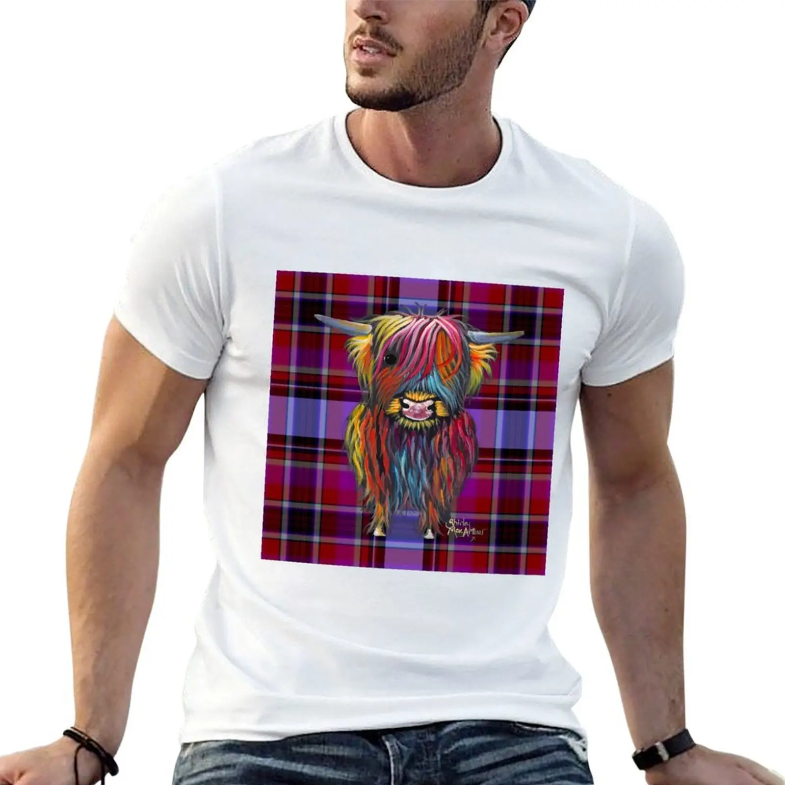 

SCoTTiSH HiGHLaND CoW ' TaRTaN BRaVeHeaRT ' by SHiRLeY MacARTHuR T-Shirt funny t shirts dark humor t shirt man designer T-Shirt