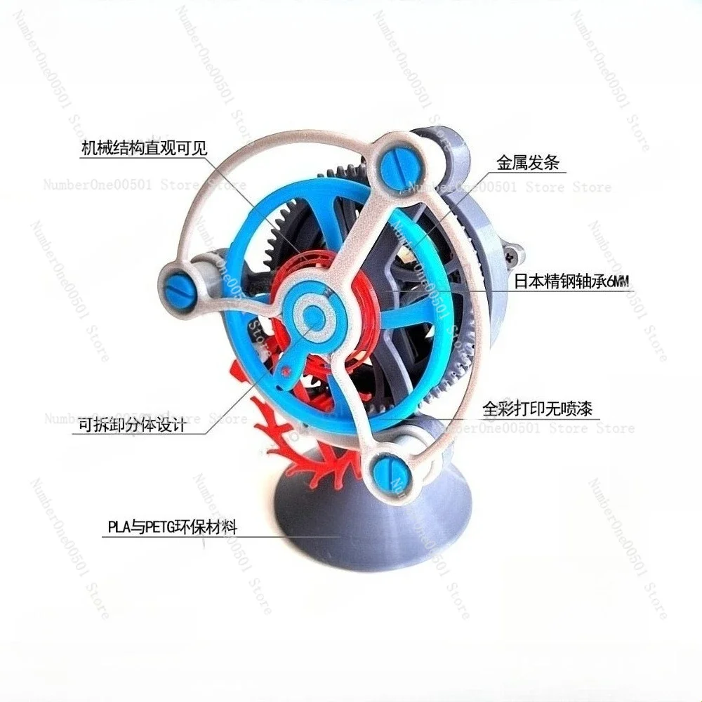 3D Printed Tourbillon Model Kit DIY Mechanical Clock Assembly Complete Finishing Structure Handmade Craft Project -095