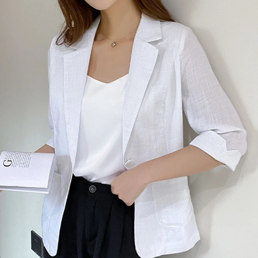 Plus Size Jacket Women Clothing Slim Fit New in Coats Thin Solid Color Blazer Commuter Dressing Spring Summer Female Outwears