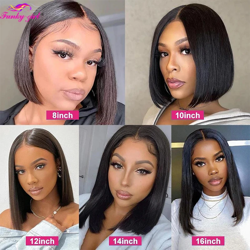 Brazilian Straight Bob Wig Human Hair Lace Front Wigs Pre-Pucked Short Bob Lace Part Wig For Women Glueless Human Hair Wigs