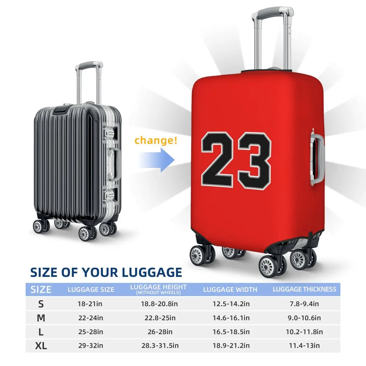 Basketball Red 23 Number Suitcase Cover Protection Elastic Travel Luggage Protector Covers for 18-32 Inch