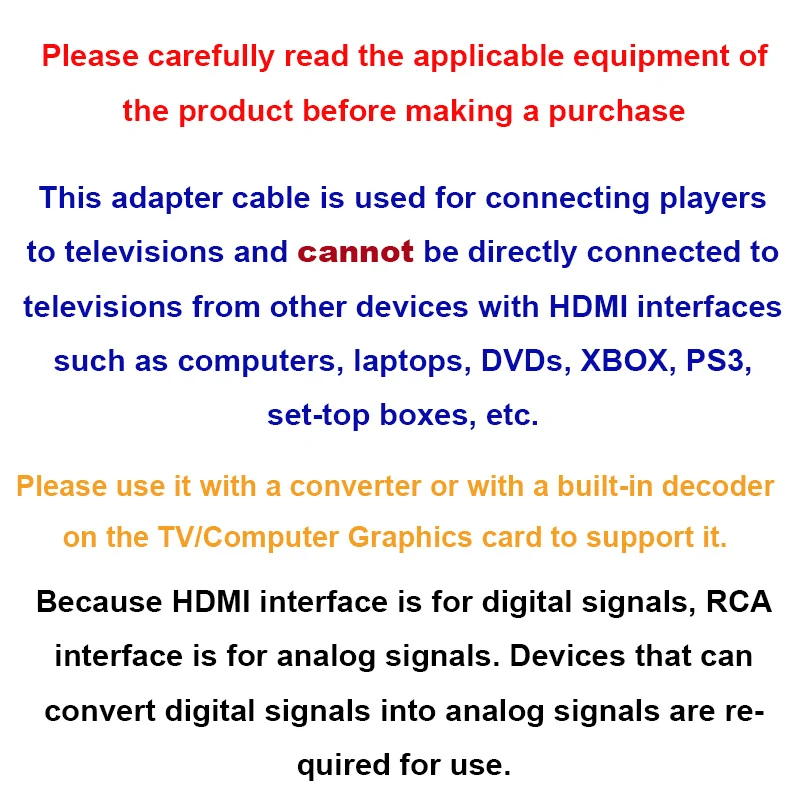 HDMI-compatible to 3RCA Cable 1.5M with HDMI 1.4 to AV Cord HD Audio Video Wire