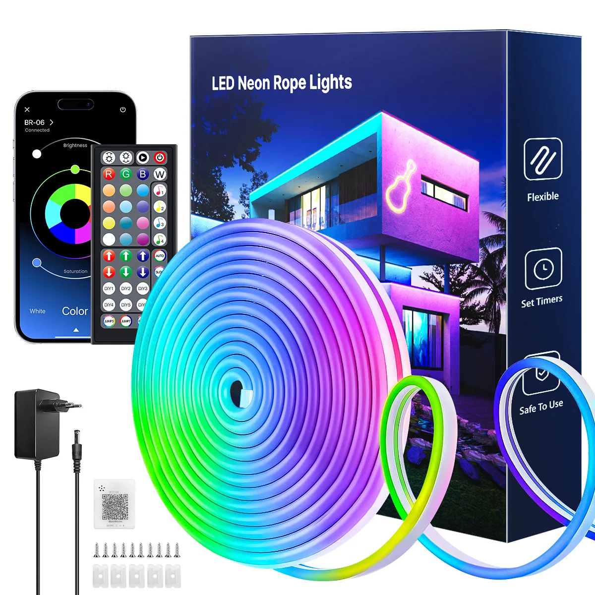 Aiopp RGB LED Neon-Streifenlicht für den Innenbereich mit Fernbedienung & App-Steuerung, 16 Millionen Farben, wasserdicht, musikgesteuert, zuschneidbar, flexibles Seillicht für Schlafzimmer, Zuhause,