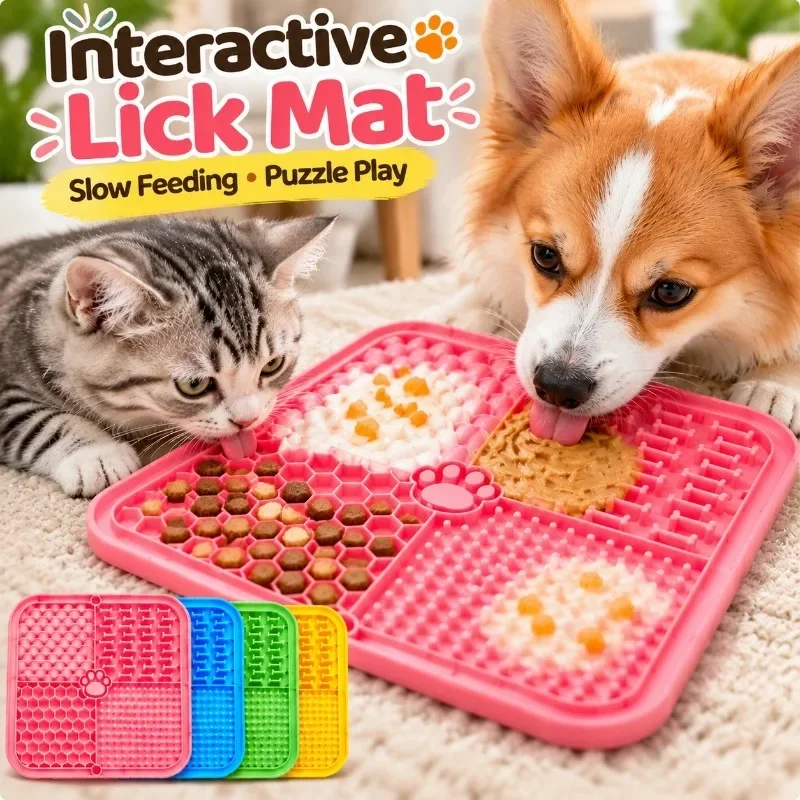 Interactive Silicone Lick Mat for Dogs Cats Slow Feeder Treat Puzzle Toy Mental Stimulation Training Pad Anti Gulping Pet Bowl