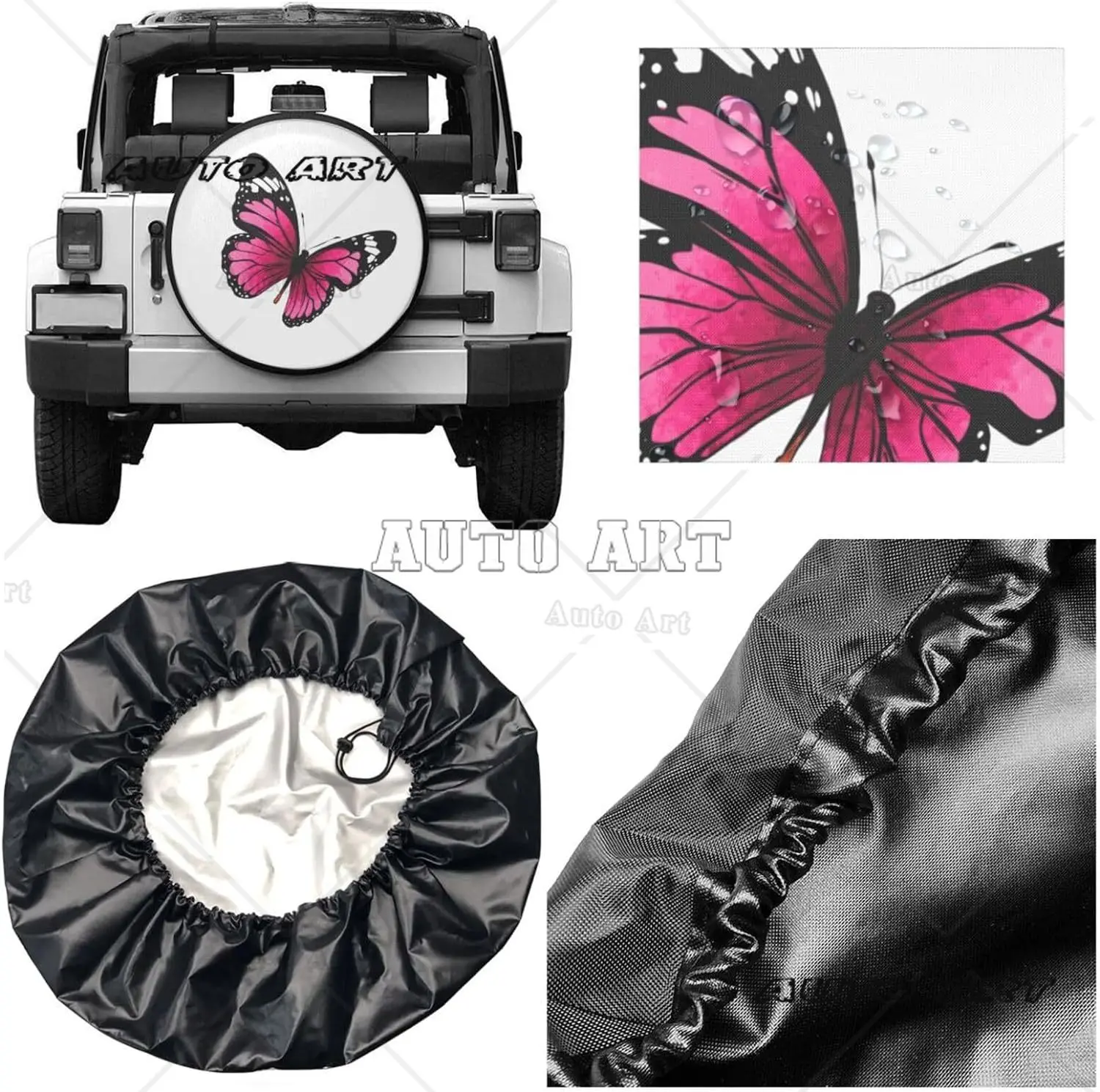 Spare Tire Covers Beautiful Pink Butterfly Wheel Protectors Waterproof Sun Protection Universal Travel Trailer Accessories