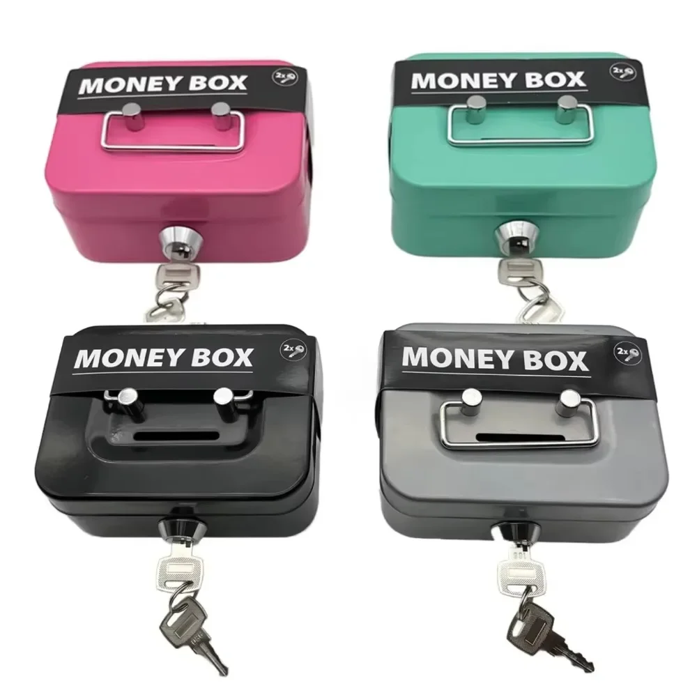 Metal Lockable Cash Storage Box with Key & Handle, Portable Small Money Organizer with Lock Cover, Suitable for Kids