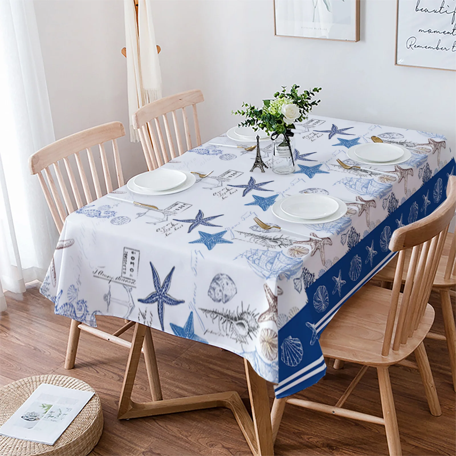 

Ocean Starfish Coral Vessel Shell Tablecloth Waterproof Dining Table Rectangular Round Tablecloth Home Kitchen Decoration