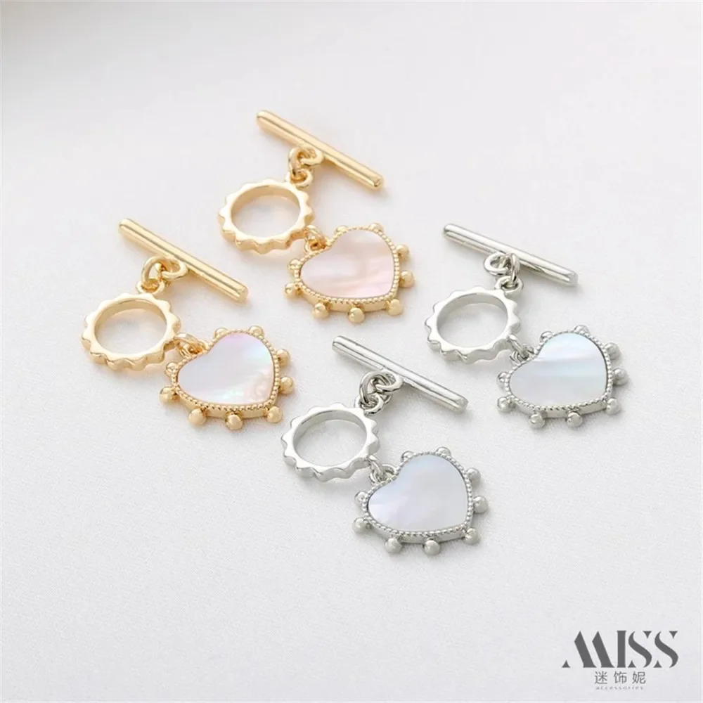 14K Gold Color Inlaid Shell, Love Sun Rim OT Buckle DIY Bracelet, Necklace Ending Connection Peach Heart Accessories