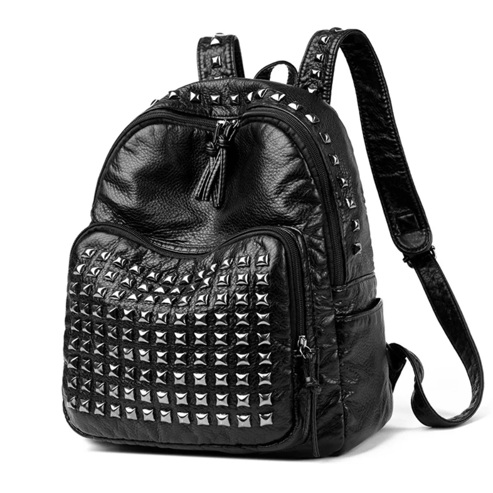 

Super Cool Luxury Design Rivets Backpacks Large Capacity Soft Leather PU Backpacks Wear Resistant Punk Backpacks Unisex