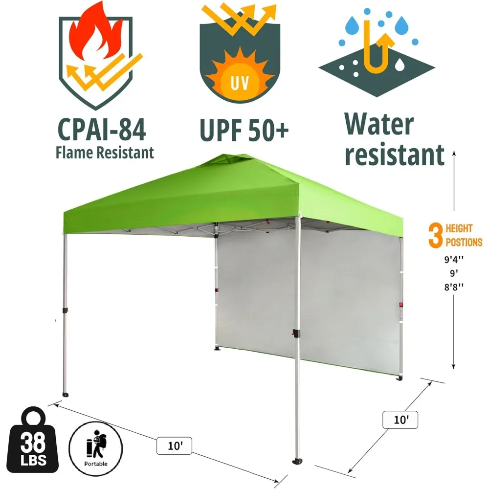 Auvent exterior de instalación rápida de 10x10 con pared lateral: refugio solar portátil para eventos, fiestas, camping, uso en la playa