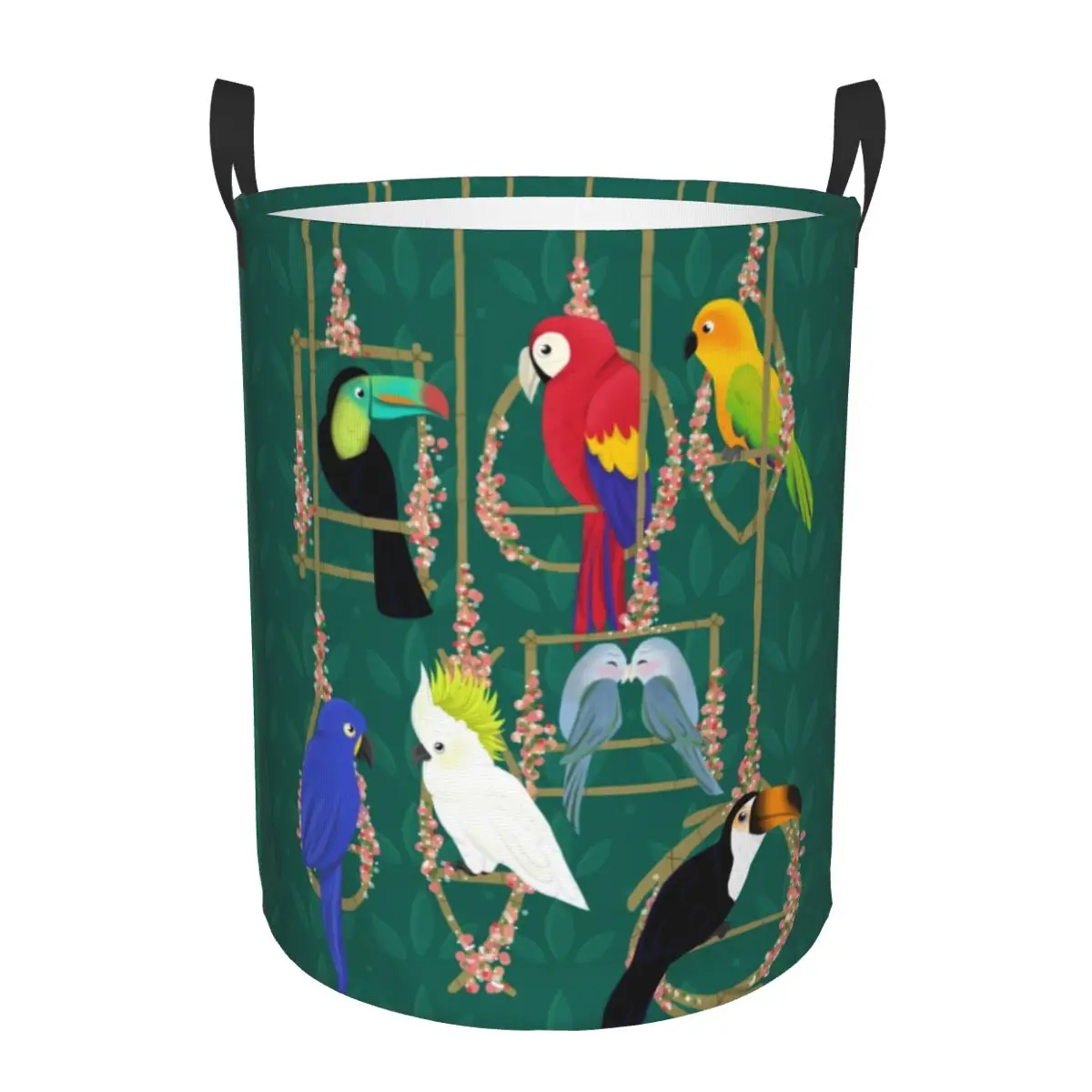 Custom Tropical Getaway Parrot Birds Laundry Hamper Clothes Storage Basket Cockatiel Budgie Toucan Toys Bin Organizer for Kids