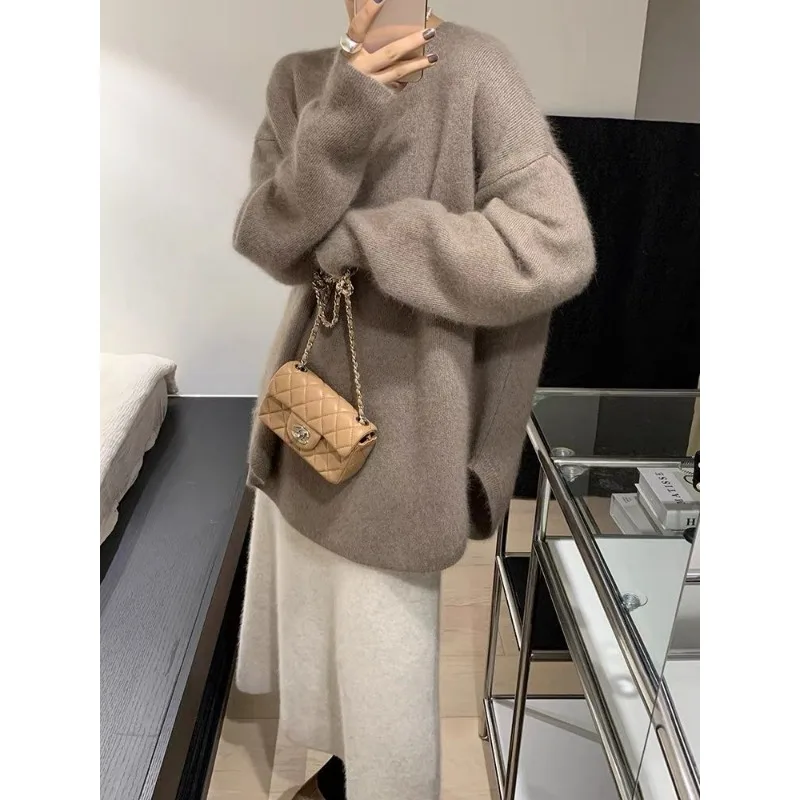 Simplicity Neutral Sven Drape Lightly Cooked Comfortable Keep Warm Pure Senior Laziness Women's Sweater Autumn Winter 2024