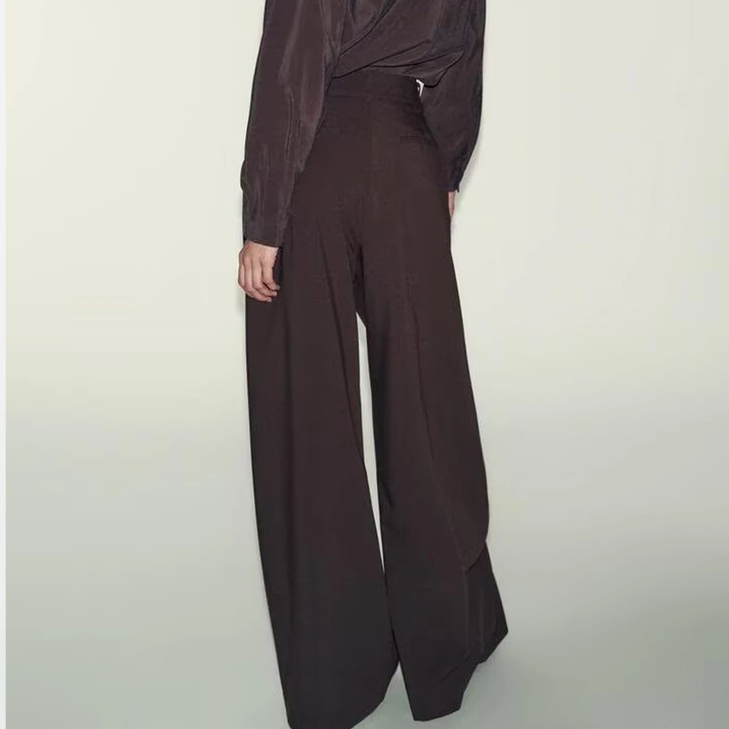 Faionable عالية الخصر ثنيات السراويل النسائية Sle الرجعية بنطال ذو قصة أرجل واسعة خريف 2025 موسم جديد وصول تنوعا بناطيل كاجوال #3