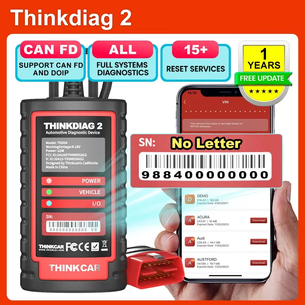 

Сканер THINKCAR Thinkdiag 2 OBD2, поддержка протоколов CAN FD, подходит для автомобилей GM, бесплатное программное обеспечение 16, функции сброса, код ЭБУ