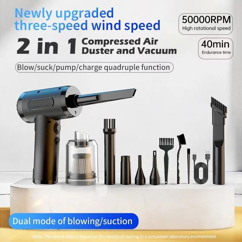 

3 in 1 Compressed Air Duster & Cordless Vacuum Cleaner Portable Electric Air Pump Mini Rechargeable Dust Blower for Car Home