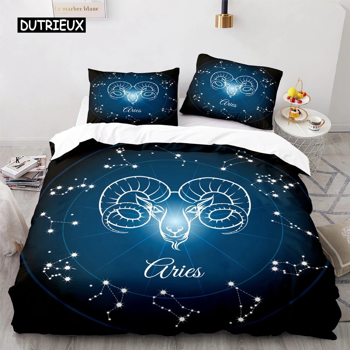 

Constellation Duvet Cover Set Aries Galaxy Theme 2/3pcs Twin Bedding Set King Size Polyester Quilt Cover for Constellation Lover