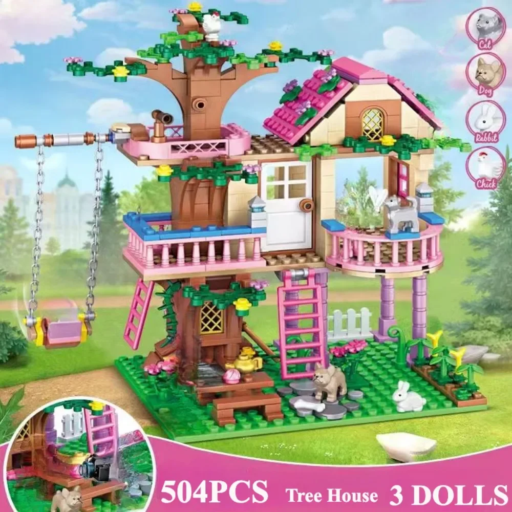 

Summer Tree House Building Blocks Classic Girl's Princess Figures City Bricks Model Educational Toy for Kids Holiday Gifts