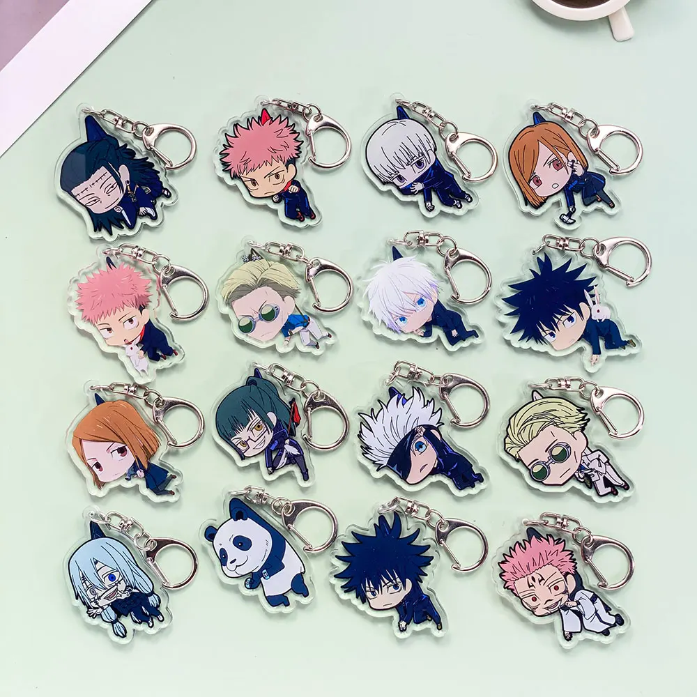 شخصيات أنيمي Jujutsu Kaisen الاكريليك سيارة المفاتيح اكسسوارات Kawaii حقيبة Charms ظهره قلادة حلقة رئيسية هدايا للأصدقاء