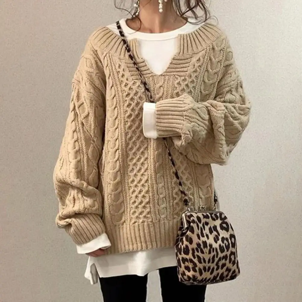 Women Pullovers Knit Sweater Warm Long Sleeve Half Open Collar Tops Knitted Sweater Retro Office Lady Jumpers Autumn Winter