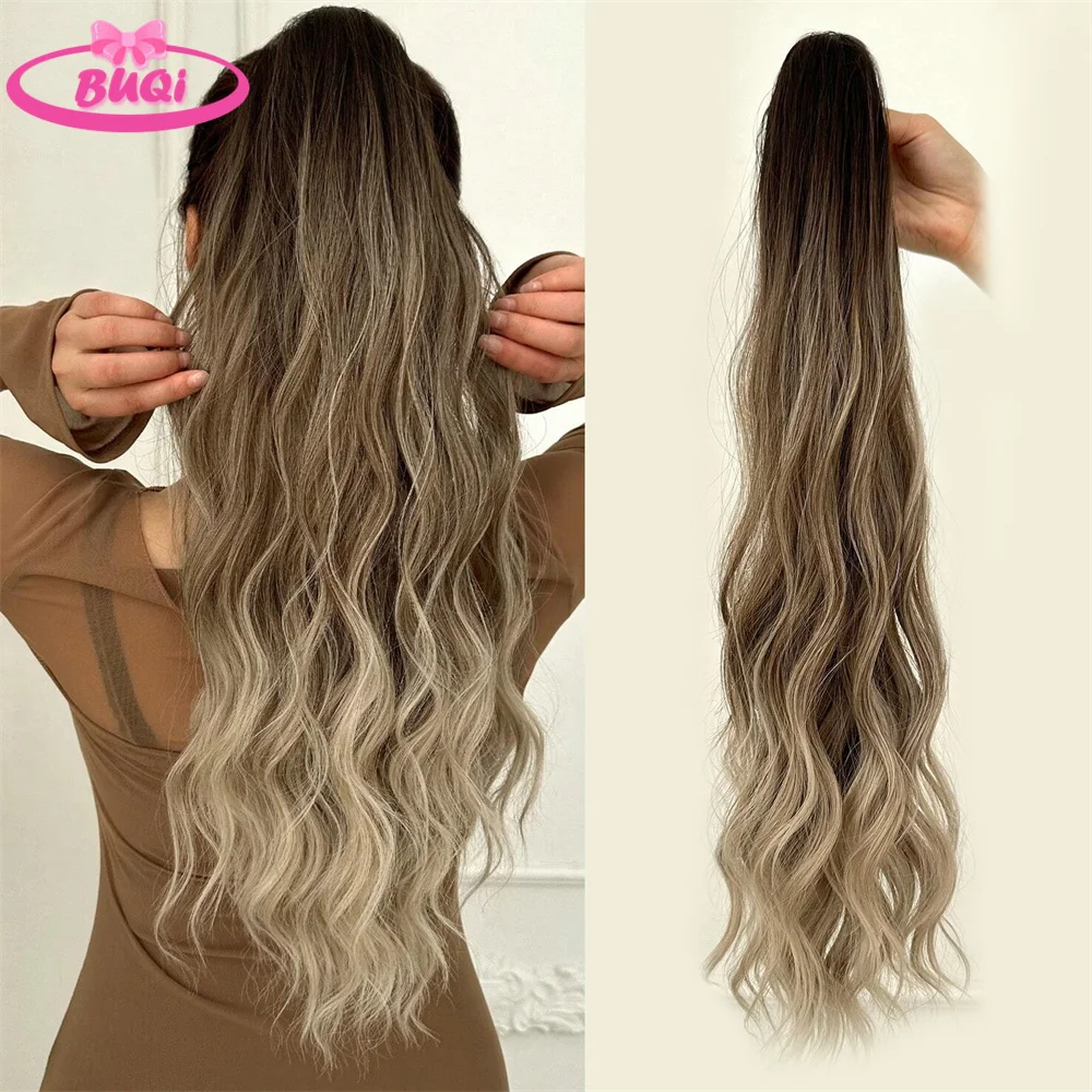 Water Wave Claw Clip In Ponytail Hair Extension Ombre Color Curly Wavy Synthetic Ponytail Extension Hair For Women Pony Tail