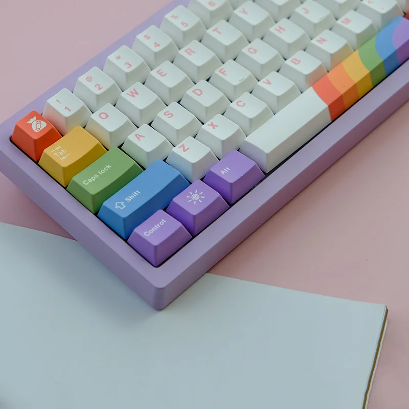 129 keys Rainbow Theme Keycap Cherry Profile DYE-SUB Color PBT Keycap With 1.75U 2U Shift For MX switch Mechanical Keyboard