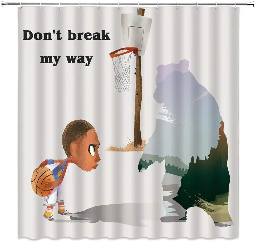 Basketball Kid Defense Bear Decor Kids Inspirational,Fabric Bathroom Set