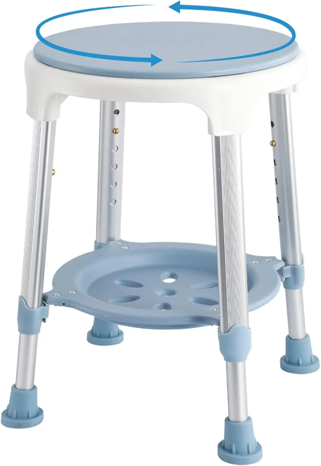 

360° Swivel Shower Chair with Adjustable Height and Storage Tray, Supports 300 Lbs for Seniors and Adults