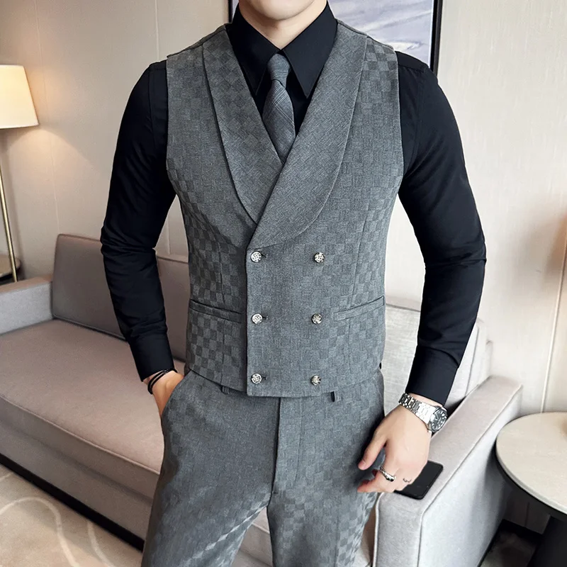 4XL 5XL Men\'s Casual Classic Double-breasted Suit Vest V Neck Slim Fit Business Waistcoat for Wedding Men\'s Lapel Printing Vest