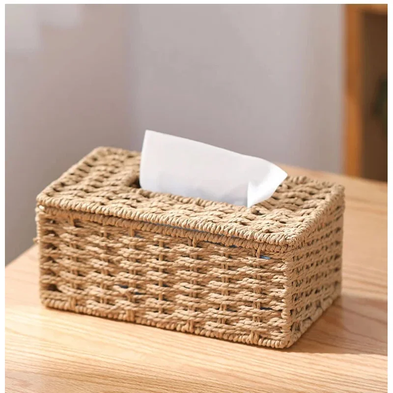 Boîte à mouchoirs rétro tissée à la main, élégante, porte-serviettes de bureau, décoration pour la maison et le bureau