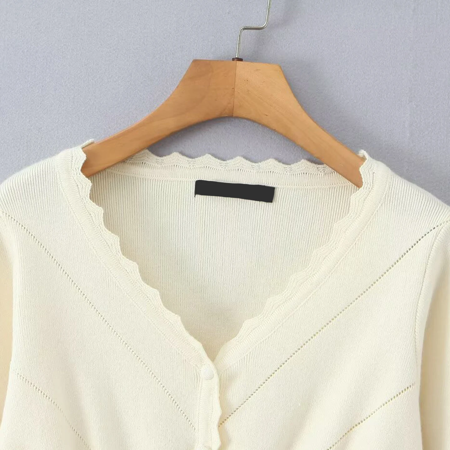 

Простой вязаный многослойный кардиган с разрезом, женский топ с кружевной отделкой, v-образным вырезом, длинными пуговицами спереди, осенний новый Sle Z