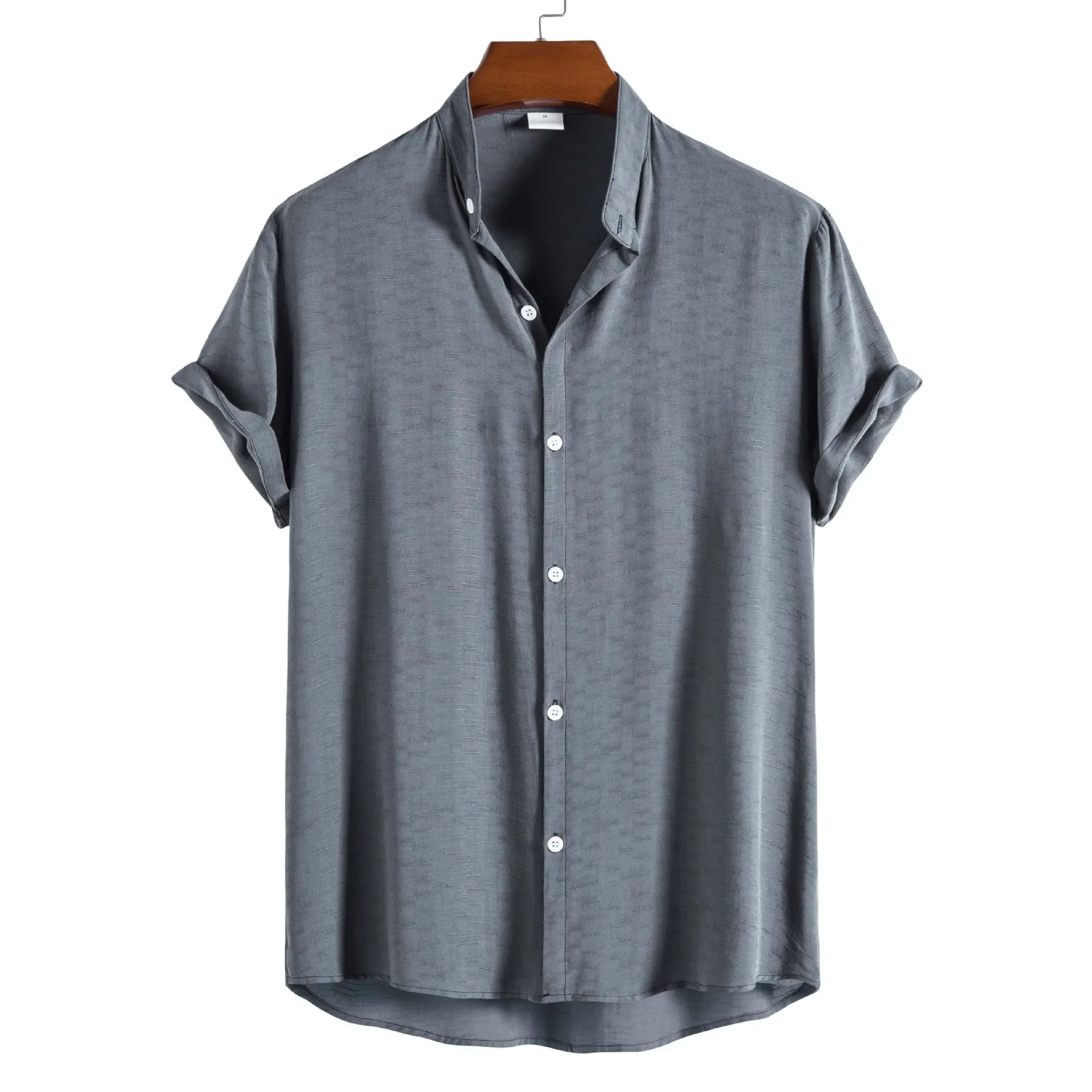 

LIBIELIY 2025 Summer New Men Soild Color Shirts Fashion Streetwear Men Short Sleeve Shirts Male Casual Stand Collar Camisas Para