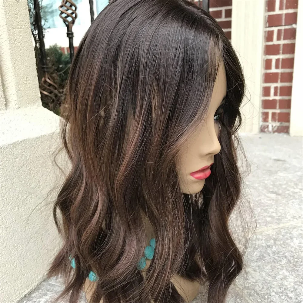 Long Body Wave Ombre Brown Soft 24inch  5x5 Silk Base  Jewish Human Hair Wig With Baby Hair HD Lace European Hair Preplucked