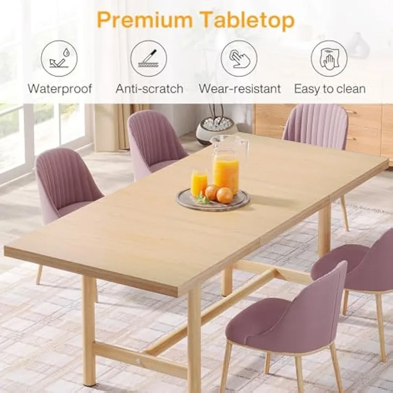 Tribesigns Kitchen Dining Table Wood: 63 Inches Rectangular Dining Room Table for 6,Farmhouse Dinner Table Heavy Duty Metal Legs