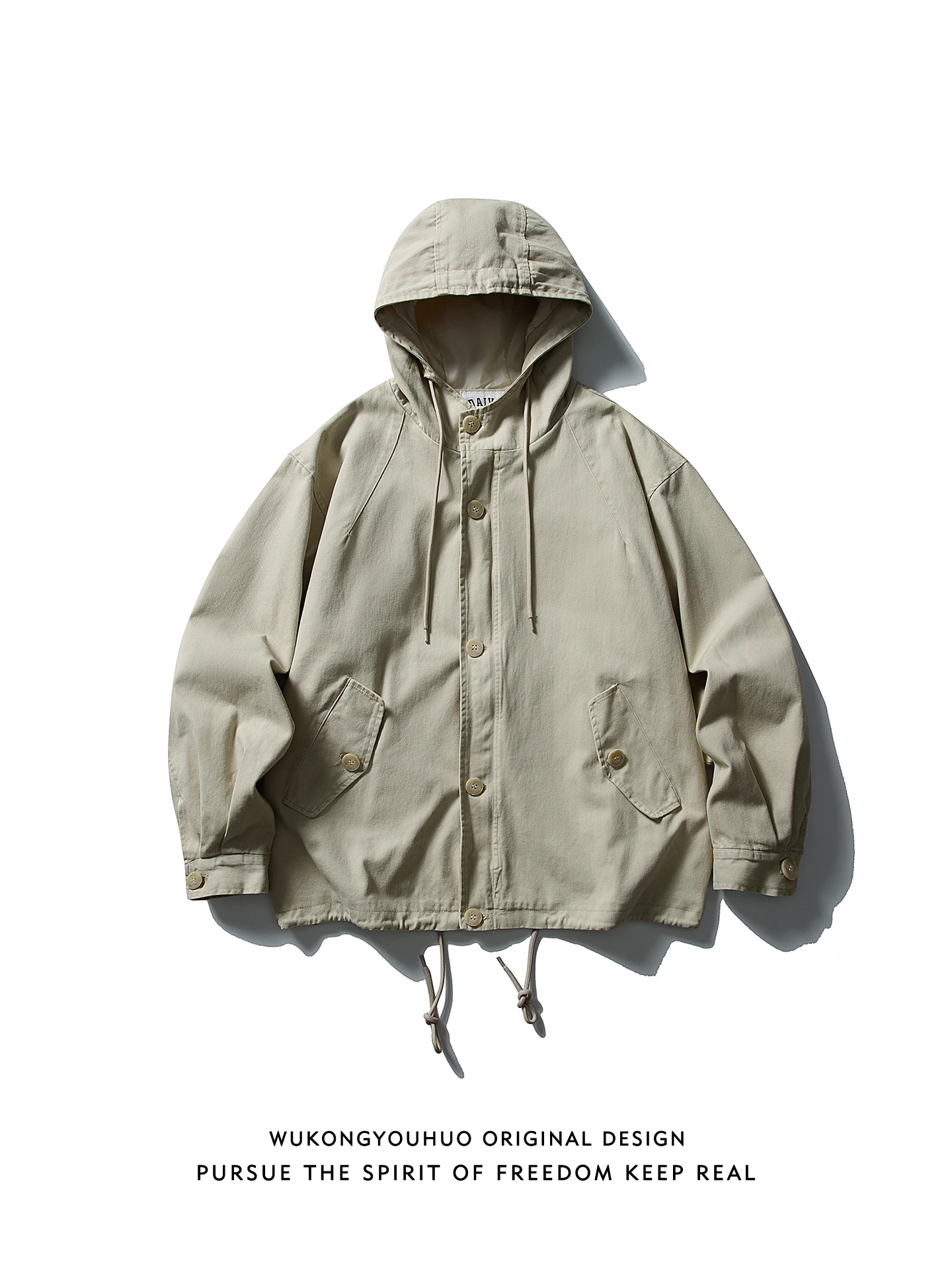 

Spring Vintage Outdoor Workwear Hooded Jaet Loose Waed Versatile Outerwear for Men And Women Youthful ular Casual Cotton