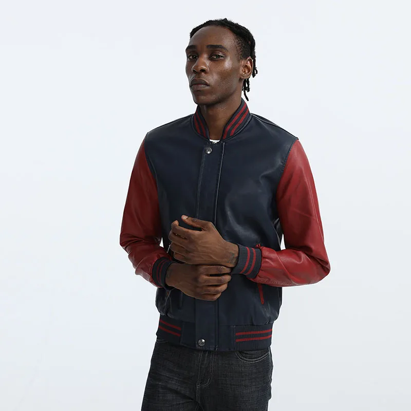 

2022 Autumn Winter Matching Color Personality PU Leather Jacket Men's Casual Stand Collar Male Stylish Coat Clothes