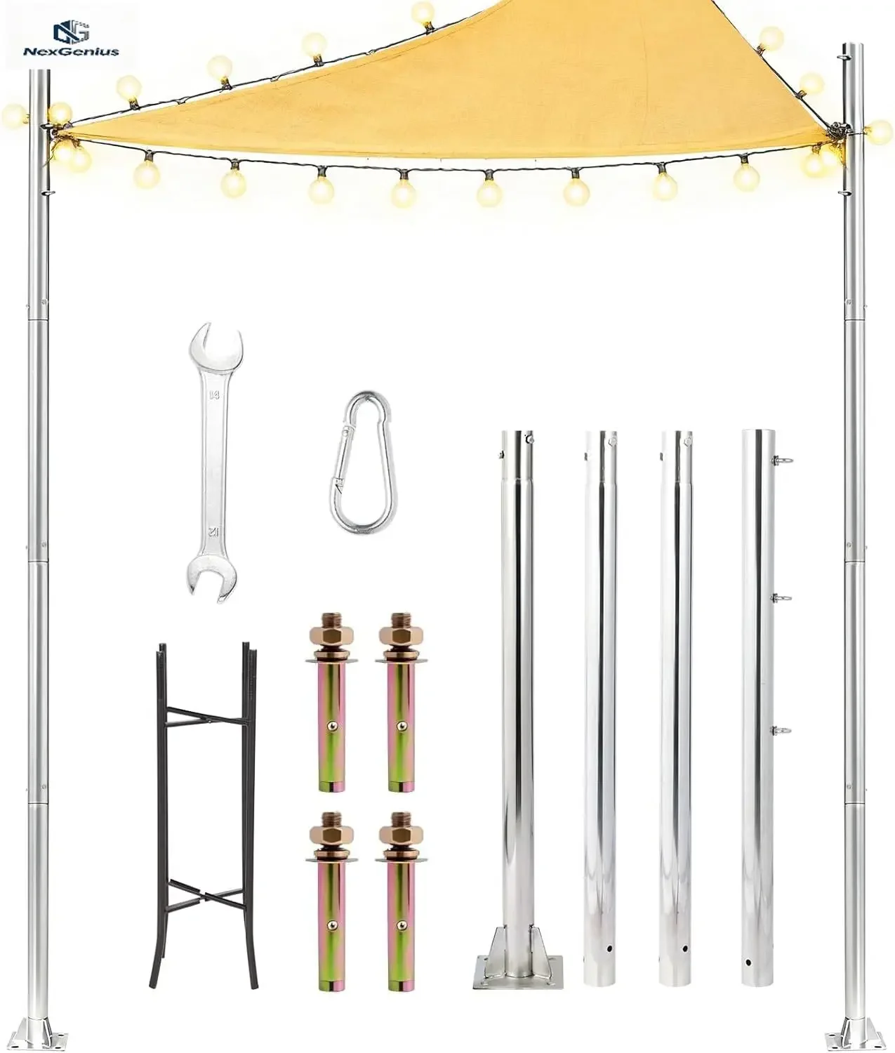 

Sun Shade Poles Heavy Duty Stainless Steel Height Adjustable Base Plate Backyard Ground Soil Support