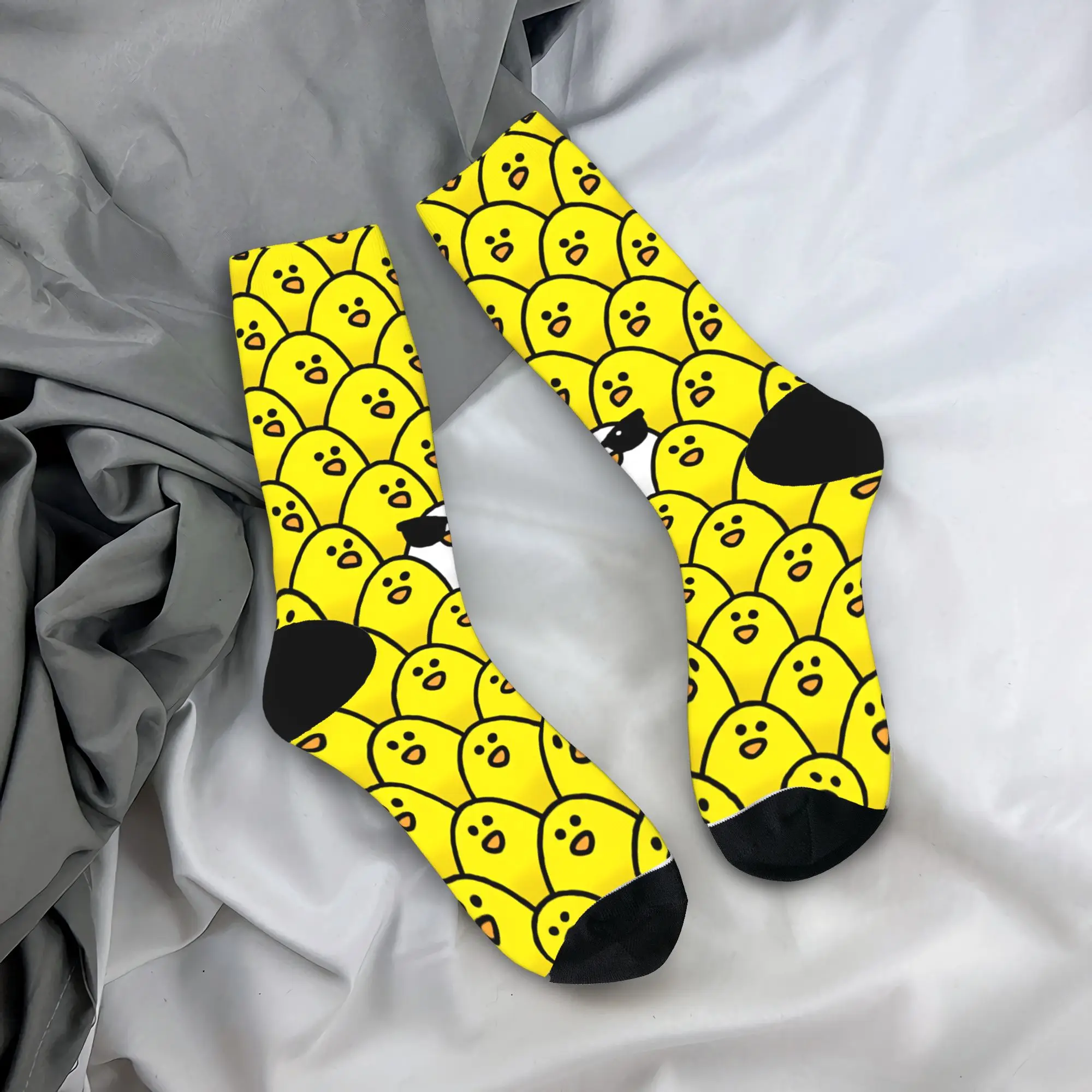 Yellow Birds With Sunglasses Stockings  Pattern Retro Socks Spring Non Slip Socks Men Climbing Breathable Socks
