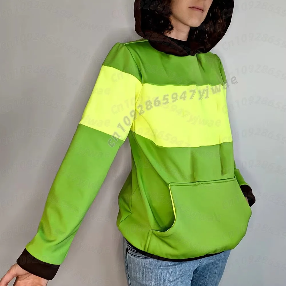 Deltarune Undertale Kris Cosplay Hoodies Langarm Mode Kapuzenpullover Herren Grün Gelb Gestreifter Pullover Damen Hoodies – Detail 6