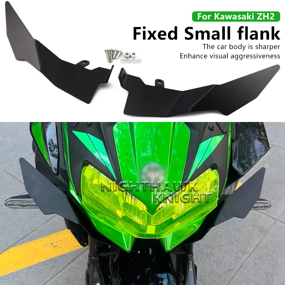 

Motorcycle Side Winglet ZH2 For Kawasaki ZH2 2020-2025 2026 Aluminium Black Front Spoiler Wing Fairing Fixed Lower lip Wing Kit