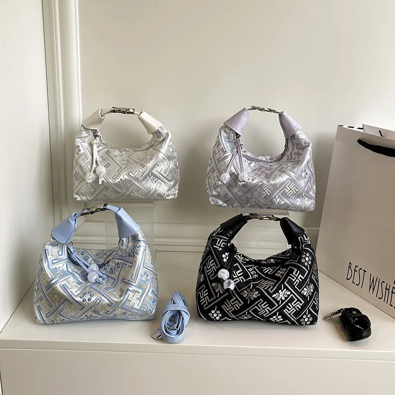

2025 Summer Chinese Embroidered Shoulder Bag for Women Minimalist Crossbody Purse Elegant Handheld Tote Unique Stylish