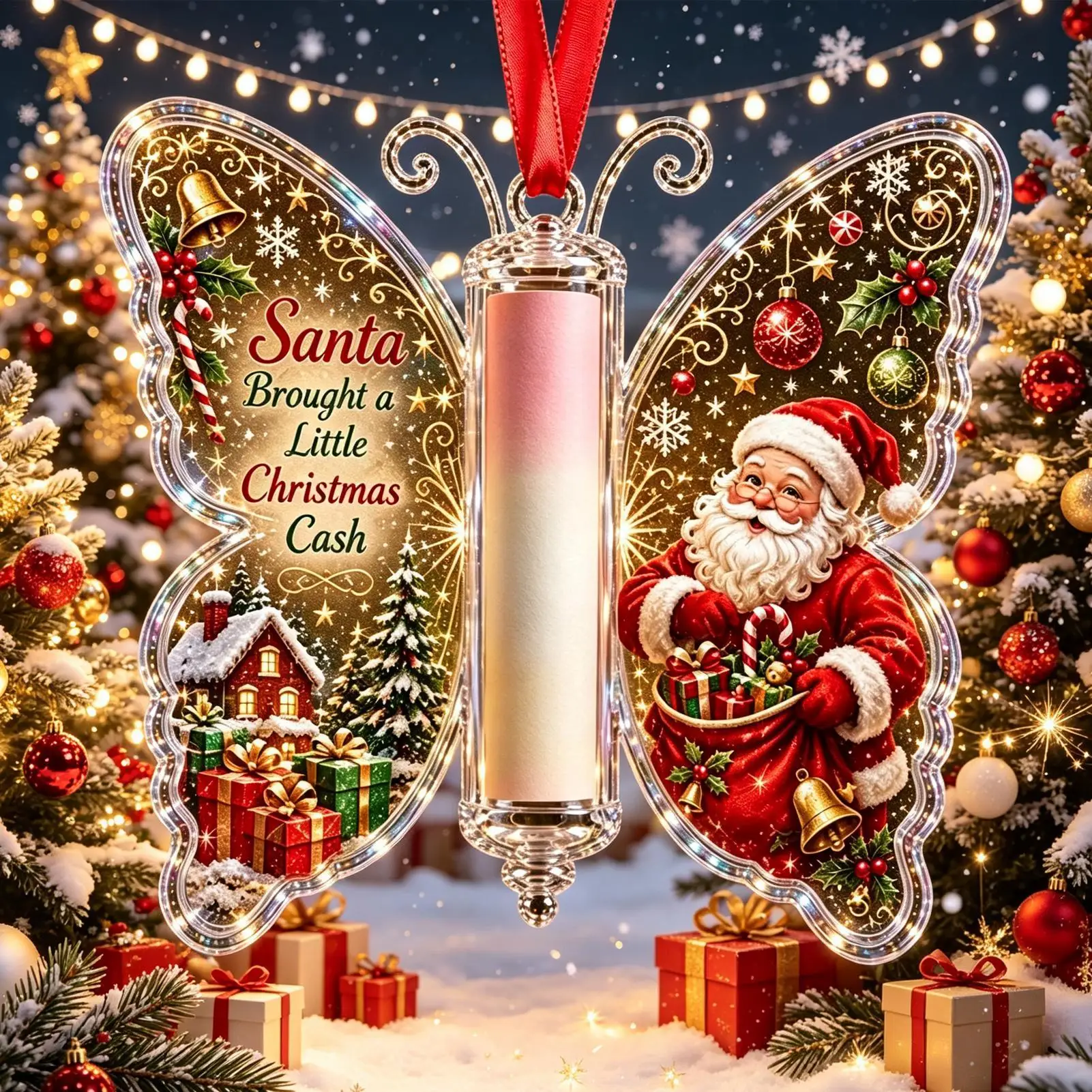 Christmas Money Holders For Cash Acrylic Butterfly Shape Tree Pendant Christmas Money Cards For Kids Boys Girls Sons Daughters