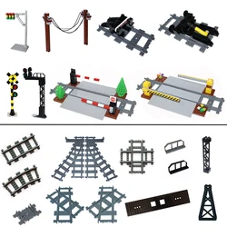 DIY Building Block Models MOC City Train Tracks Flexible Straight Curved Soft Rail Switch Railways Technical Train Parts  Bricks