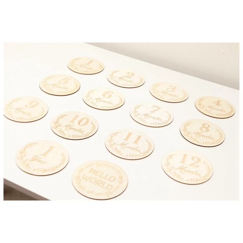 Wooden Milestone Cards And Discs 14Pc Set For Baby Photos And First Year Milestones