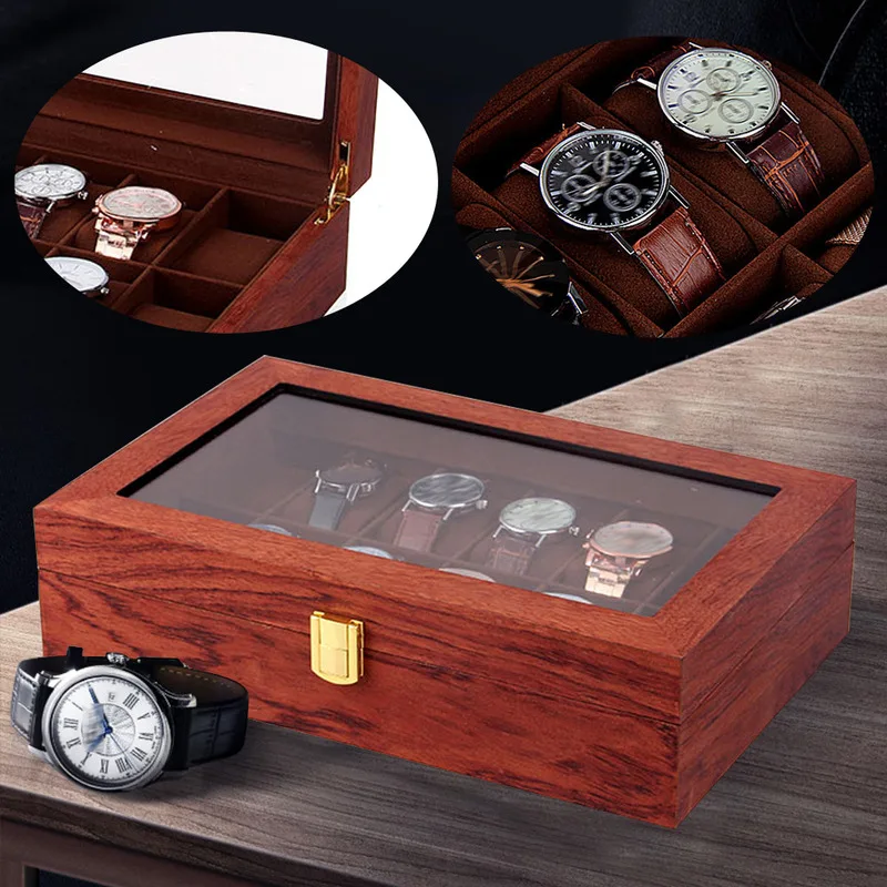 Nordic Minimalism 12 Slots Men Jewelry Storage Vintage Wooden Watch Box Display Organizer Caja Almacenamiento