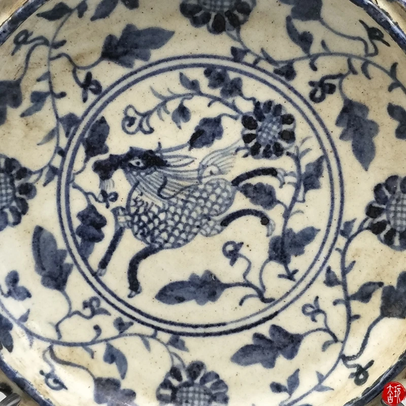 Ancient Jingdezhen Porcelain Blue and White Porcelain Kirintu Porcelain Plate Living Room