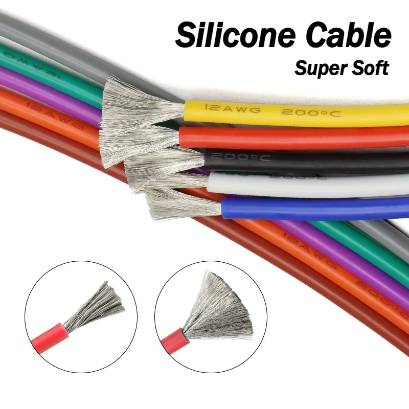 5/10/50m Silicone Cable 30 28 26 24 22 20 18 16AWG Heat-resistant Tin-plating Copper Wire Flexible Car Battery Automotive Wiring