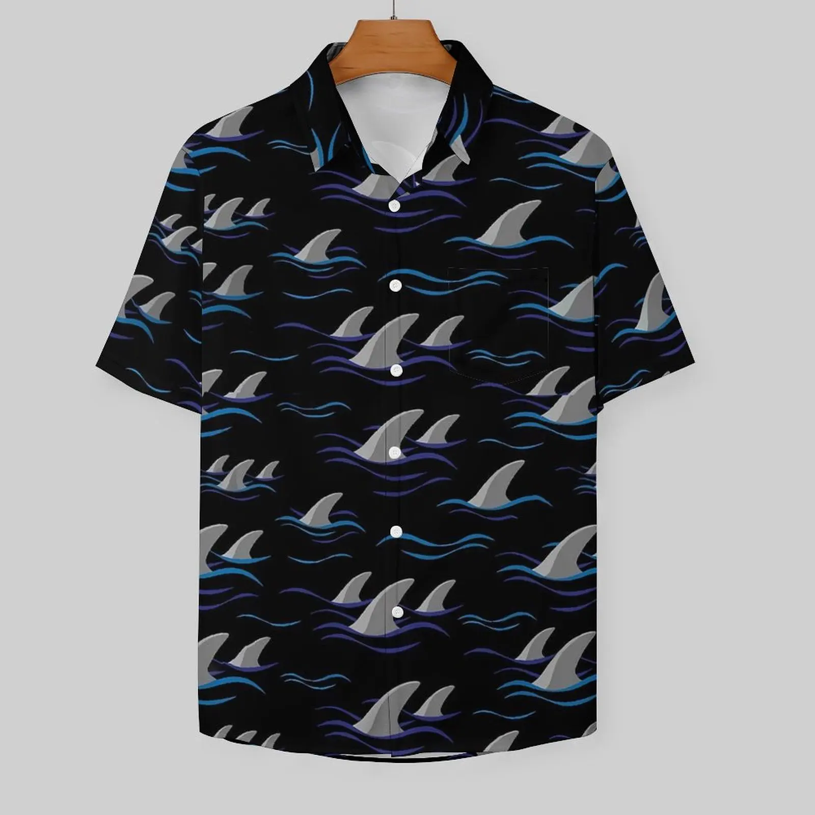 Hawaiian Shirt Vacation Shark Fin Blouses Waves Print Cool Casual Shirts Mens Short Sleeve Stylish Plus Size 3XL 4XL Clothing